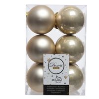 12x Kunststof kerstballen glanzend/mat licht parel/champagne 6 cm kerstboom versiering/decoratie   - - thumbnail