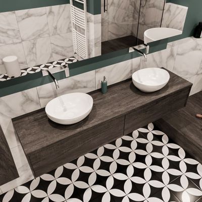 Mondiaz Lush Barco badmeubel eiken Dark brown 180 cm 2 lades mdf 2 waskommen beide zijden zonder kraangat