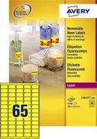Etiket avery l7651y-100 38.1x21.2mm geel 6500st
