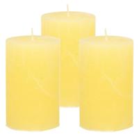 Atmosphera Stompkaars - 3x - geel - 5 x 8 cm - klein rustiek model - cilinderkaars - kaars