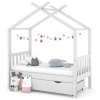 Kinderbedframe met lade massief grenenhout 70x140 cm wit - thumbnail
