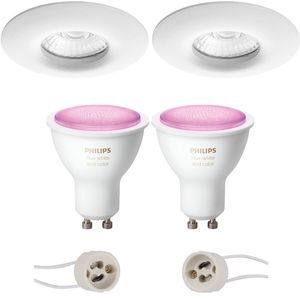 Pragmi Luno Pro - Waterdicht IP65 - Inbouw Rond - Mat Wit - Ø82mm - Philips Hue - LED Spot Set GU10 - White and Color Ambiance - Bluetooth