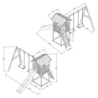 AXI Beach Tower Speeltoestel van hout in Grijs en Wit Speeltoren met zandbak, dubbele schommel en witte glijbaan - thumbnail
