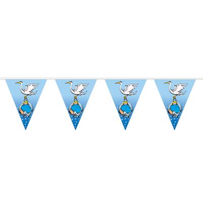 Geboorte feest vlaggenlijn/slinger blauw met ooievaar - 5 meter - Jongen geboren feestartikelen