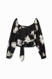 Gebloemde korset-blouse - BLACK - XL