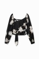 Gebloemde korset-blouse - BLACK - S