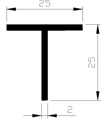 T-profiel alu brute 25x25x2mm (3mtr)