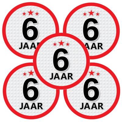 6 jaar leeftijd sticker - 5x - rond - Dia 15 cm - 6 jaar verjaardag - jubileum - leeftijd versiering
