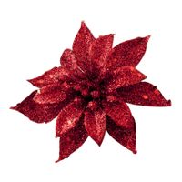 Decoratie bloem - op clip - rood - 8 cm - glitters - kunststof