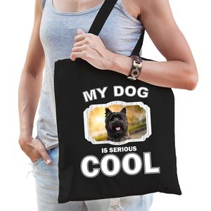 Cairn terrier honden tasje zwart volwassenen en kinderen - my dog serious is cool kado boodschappent
