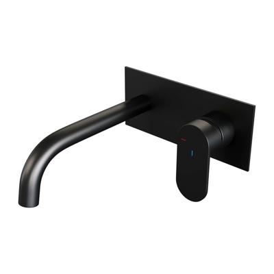 Brauer Black Edition Wastafelmengkraan inbouw - gebogen uitloop links - hendel breed plat - afdekplaat - model C 1 - mat zwart 5-S-004-B3