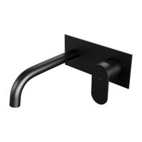 Brauer Black Edition Wastafelmengkraan inbouw - gebogen uitloop links - hendel breed plat - afdekplaat - model C 1 - mat zwart 5-S-004-B3