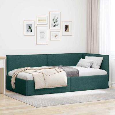 Hoekbedframe met hoofdeinde Donkergroen 90 x 190 cm Stof