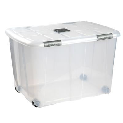 Plasticforte Opslagbak/box met deksel - 1x - 130L - 74 x 54 x 48 cm - transparant - met wielen
