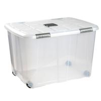 Plasticforte Opslagbak/box met deksel - 1x - 130L - 74 x 54 x 48 cm - transparant - met wielen