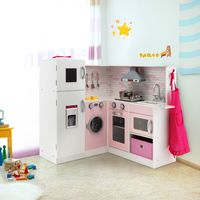 Hoek Speelkeuken met Geluid en Licht Kinderkeuken van Hout Incl. Schort en Speelaccessoires voor Kinderen Vanaf 3 Jaar