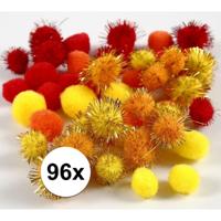 Knutsel pompons - 96x - oranje/geel - 15-20 mm - hobby bolletjes - ponpons