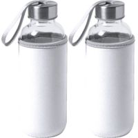 2x Stuks glazen waterfles/drinkfles met witte softshell bescherm hoes 420 ml - thumbnail