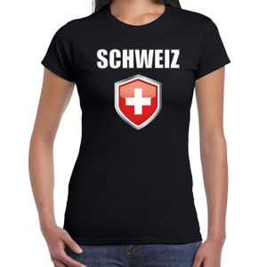 Zwitserland landen supporter t-shirt met Zwitserse vlag schild zwart dames