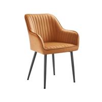 Eetkamerstoelen met armleuningen en metalen poten, Karamelbruin + inktzwart / 1