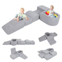 5-Delige Motoriekbaan voor Kinderen van Schuimrubber met Ballenbak Motoriekmodule voor Baby's met Wasbare Sherpa-Hoes