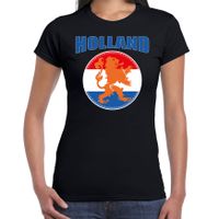 Zwart t-shirt Holland / Nederland supporter Holland met zwart leeuw EK/ WK voor dames - thumbnail