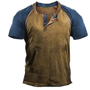 Voor heren Henley-shirt T-shirt Kleurenblok Henley Straat Vakantie Korte mouw Button-omlaag Kleding Ontwerper Basic Modern eigentijds Lightinthebox