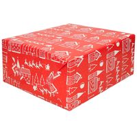 Kerst inpakpapier/cadeaupapier rood met huisjes 200 x 70 cm - thumbnail