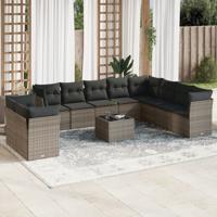 11-delige Loungeset met kussens poly rattan grijs
