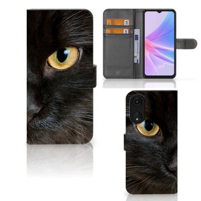 OPPO A78 5G | A58 5G | Telefoonhoesje | Met pasjeshouder | Zwarte Kat