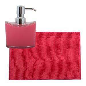 MSV badkamer droogloop mat/tapijtje - 40 x 60 cm - en zelfde kleur zeeppompje 260 ml - fuchsia roze