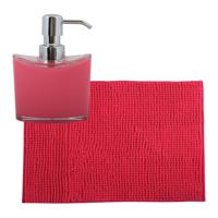 MSV badkamer droogloop mat/tapijtje - 40 x 60 cm - en zelfde kleur zeeppompje 260 ml - fuchsia roze