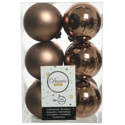 Decoris kerstballen - 12x st - walnoot bruin - 6 cm - kunststof - mat/glans - kerstversiering Decoris kerstballen - 12x st - walnoot bruin - 6 cm - kunststof - mat/glans - kerstversiering
