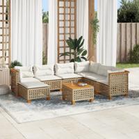 8-delige Loungeset met kussens poly rattan beige