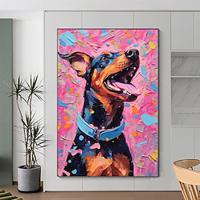 handgemaakte olieverfschilderijen canvas kunst aan de muur decoratie modern dier abstract gekleurde hond voor huisdecoratie gerold frameloos ongerekt schilderij Lightinthebox - thumbnail