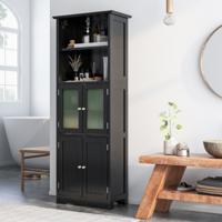 163 cm Hoge Opbergkast voor de Badkamer Vrijstaande Keukenkasten met 2 Kasten 2 Open Vakken en Verstelbare Planken