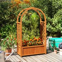 Bloembak met Klimrek Verhoogde Plantenbak met Spaliër & Gebogen Dak Rozenboog met Plantenbak Hout Bruin