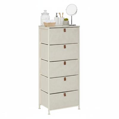 5FIVE Badkamerkast Pisa - 5 mandjes - beige - 45 x 30 x 114 cm - metaal/hout/stof - opbergen