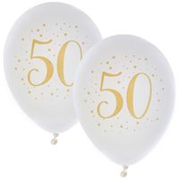 Verjaardag leeftijd ballonnen 50 jaar - 16x stuks - wit/goud - 23 cm - Abraham/Sarah feestartikelen