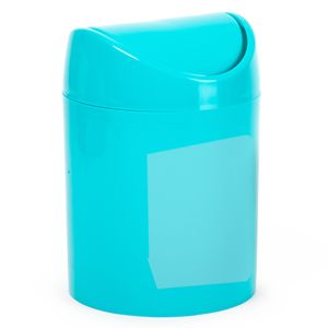 Mini prullenbakje - blauw - kunststof - met klepdeksel - keuken aanrecht/tafel model - 1,4 Liter