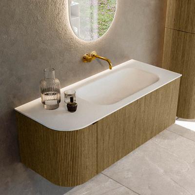 Badmeubel Mondiaz Kurve | 115 cm cm | Meubelkleur Dusk | Wastafelkleur Talc | Solid surface | Wasbak rechter zijde spoelbak | Zonder kraangat(en)