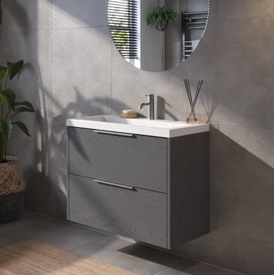 Saqu Lima voorgemonteerd ondiep badmeubel met rvs greep incl. wastafel 80x40cm gebrand zwart