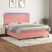 Boxspring met matras en LED fluweel roze 160x200 cm