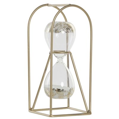 Zandloper decoratie wit zand 23 cm van glas in gouden houder