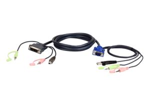 ATEN KVM Aansluitkabel [1x VGA-stekker, USB-A 2.0 stekker, Jackplug male 3,5 mm - 1x USB 2.0 bus B, Jackplug male 3,5 mm, DVI-stekker 18+5-polig] 3.00 m Zwart