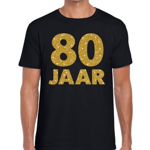 80 jaar goud glitter verjaardag/jubileum kado shirt zwart heren