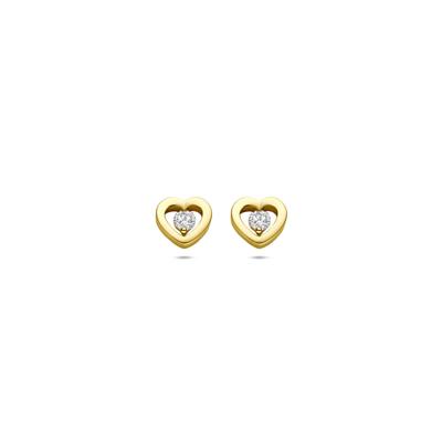 14k Geelgouden Oorknoppen Hartje met Diamant 0.10ct - 5,5 mm
