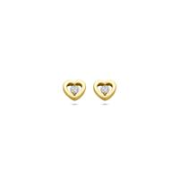 14k Geelgouden Oorknoppen Hartje met Diamant 0.10ct - 5,5 mm