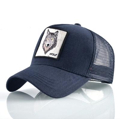 Katoenen geborduurde dierlijke Baseballcap (blauwe Wolf)