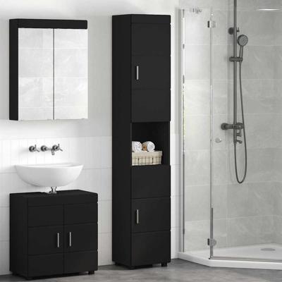 Badkamer Kast met opslag Zwart 37 x 31.5 x 203 cm Bewerkt hout